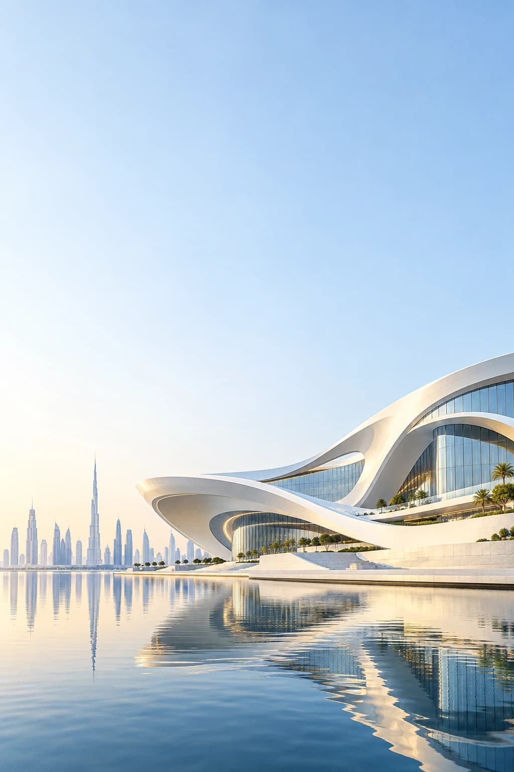 Concept image: waterfront architecture with the Dubai skyline